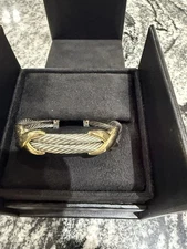 David Yurman Sterling Silver and Gold Double Cable and Cuff Bangle Bracelet 7.5