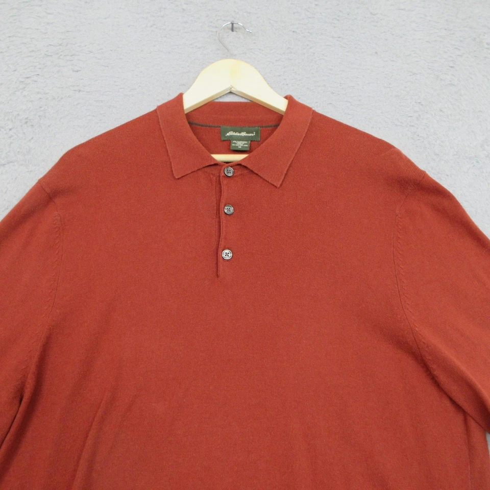 Suéter Eddie Bauer Vintage Años 2000 Para Hombre Mediano Marrón Henley Algodón Cachemira Tejido Foto 3 de 4