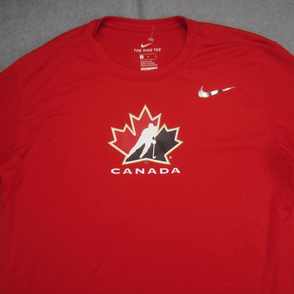 Camisa de hockey Canadá para hombre mediana roja negra Nike Tee Dri Fit manga larga atlética Foto 2 de 4