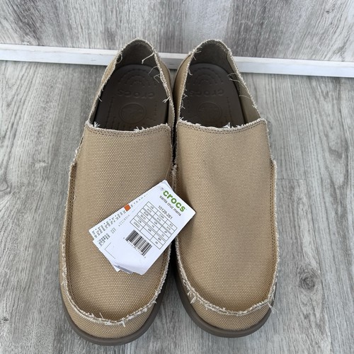 Crocs Original Santa Cruz Loafers Mens Size 15 Canvas Slip On Shoes Khaki NEW - Picture 3 of 10