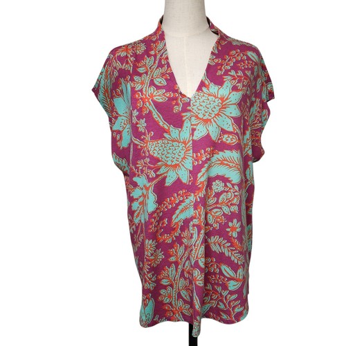 Weiche Umrandung 1X Twilight Luau Tunika Top V-Ausschnitt Tropical Print