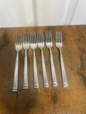 Fortessa Stainless Vivi Dinner Fork Herringbone Glossy Flatware 8-1/8 6Pc Set