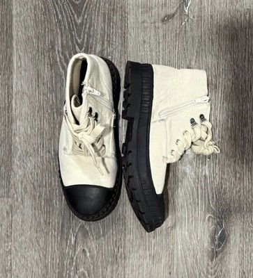 Treasure&Bond Kids Girls Off White Boots Zip Up Lace Up Black