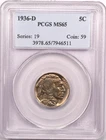 1936-D Buffalo Nickel, PCGS MS65, Gem Uncirculated BU