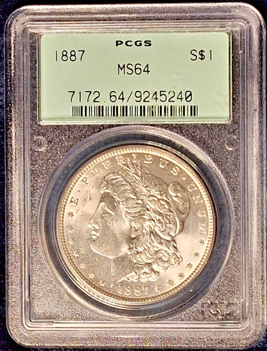 PCGS Certified MS 64 Graded 1887 Year Morgan US Dollars (1878-1921
