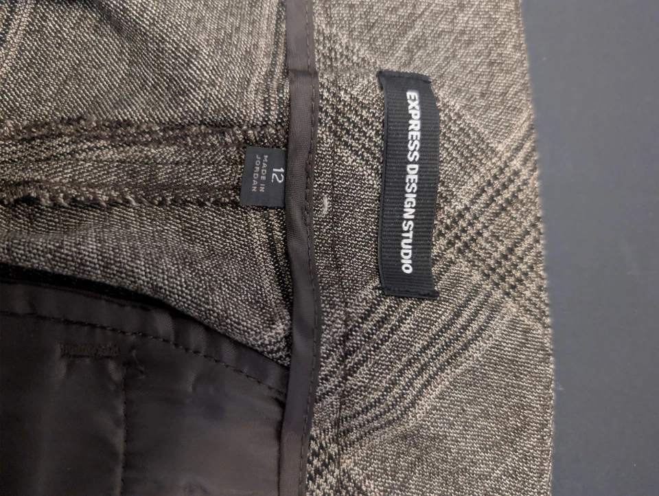 Pantalón de vestir Express para mujer 12 marrón a cuadros acampanado puños pierna marinero Foto 4 de 4