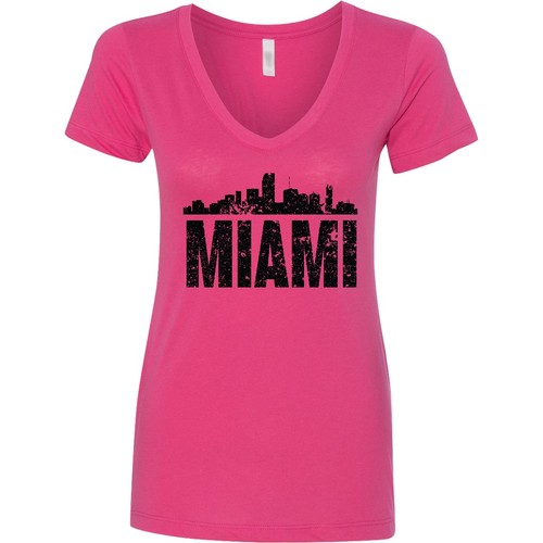 Inktastic Miami Skyline Grunge Damen V-Neck T-Shirt Skylines Silhouette Born