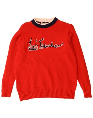 Luis Trenker Damen Grafik U-Boot Ausschnitt Pullover Pulli IT 50 XL Rot Wolle DJ25