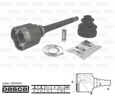 G8F003PC DRIVESHAFT CV JOINT KIT FRONT RIGHT INNER PASCAL FOR PEUGEOT BOXER - Picture 2 of 5