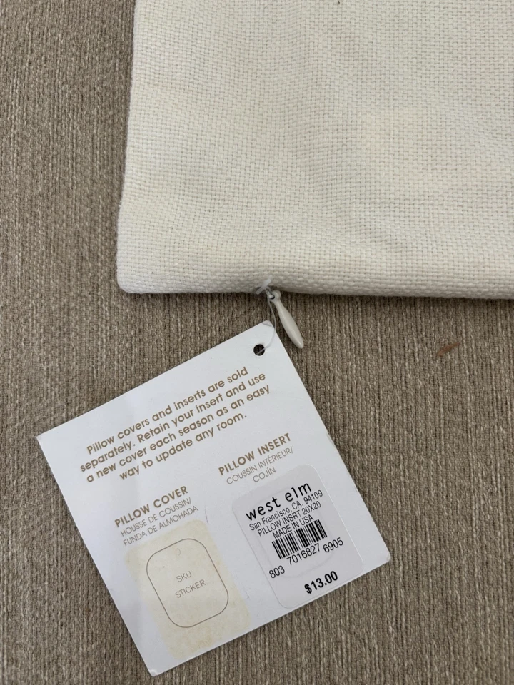 Pair Of New West Elm Pillow Shams 20x20 Embroidered Blue Chair On Ivory Pillow - Image 4 of 4