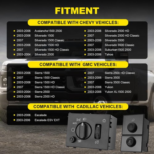 Headlight Switch & Cargo and Fog Lamp Switch Compatible with 2003-2006 Chevy ... - Picture 6 of 7