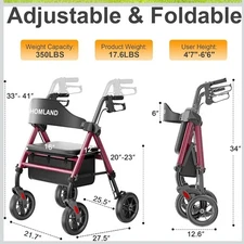 Walkers for Seniors with Seat, Foldable Rollator Walker, Reinforced Aluminum...