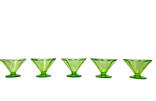 5 Set Vintage Federal Glass Green Depression Uranium Glass Dessert/Fruit Dishes