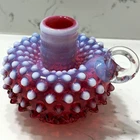 Vintage Fenton Opalescent cranberry Hobnail Candlestick