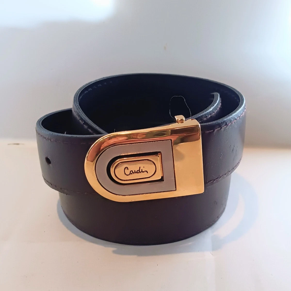70s Pierre Cardin Red Leather Skinny Belt w Gold Logo Buckle | 31.5 - 37\