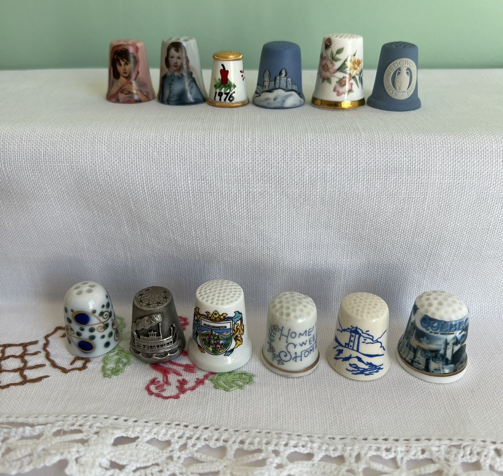 Vintage Ceramic Metal Thimbles Various Designs Collectible Lot of 12