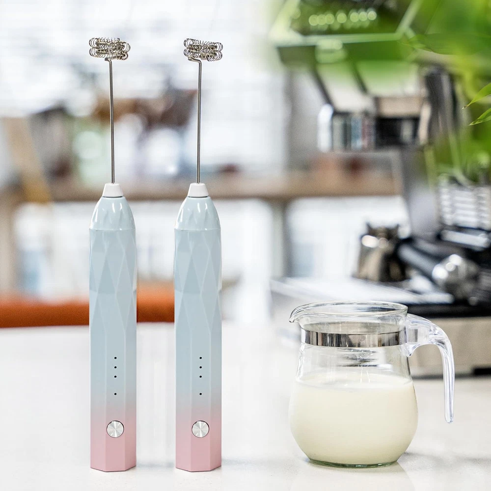 Milk Frother Rechargeable Handheld Electric Whisk Coffee Frother Mixer with 2 St