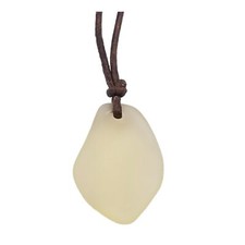 Hawaiian Sea Glass Necklace, Small Puff Yellow Necklace Leather Cord Necklace