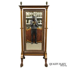 Maitland Smith French Empire Style Mahogany Paw Foot Tall Dressing Cheval Mirror