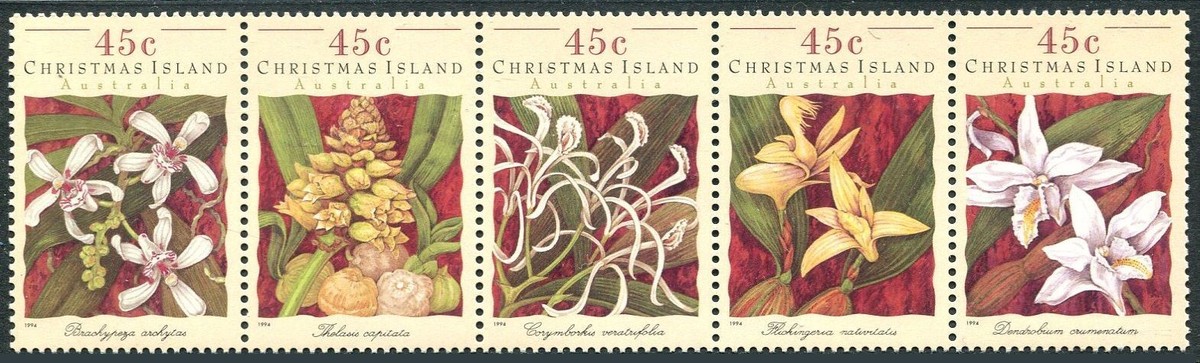Christmas Isl 363 ae strip,MNH.Michel 397-401. Orchids 1994