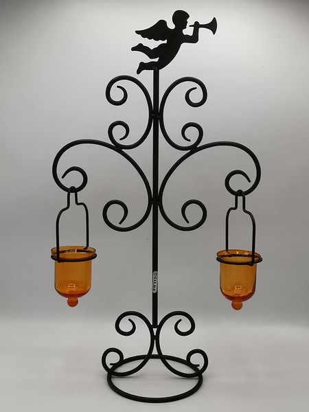 Kerzenhalter Groß Mit Engel FüR 2 Teelichter, 52 Cm, Mit Glaseinsatz Orange-image