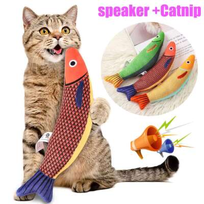 Cat Toys Fish Crinkle Sound Speaker Toys with Catnip Linen Kitten Exercise Toys
