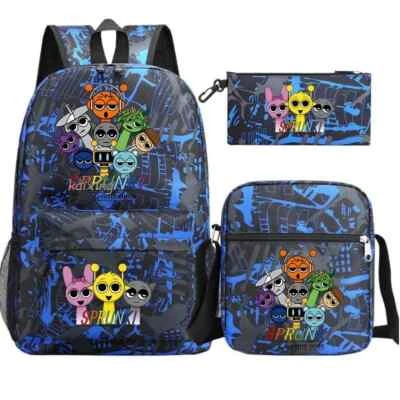 BRANDED 3Pcs Sprunki Backpack Rucksack School Bag Sling Bags Pencil Case Gifts Kids Set