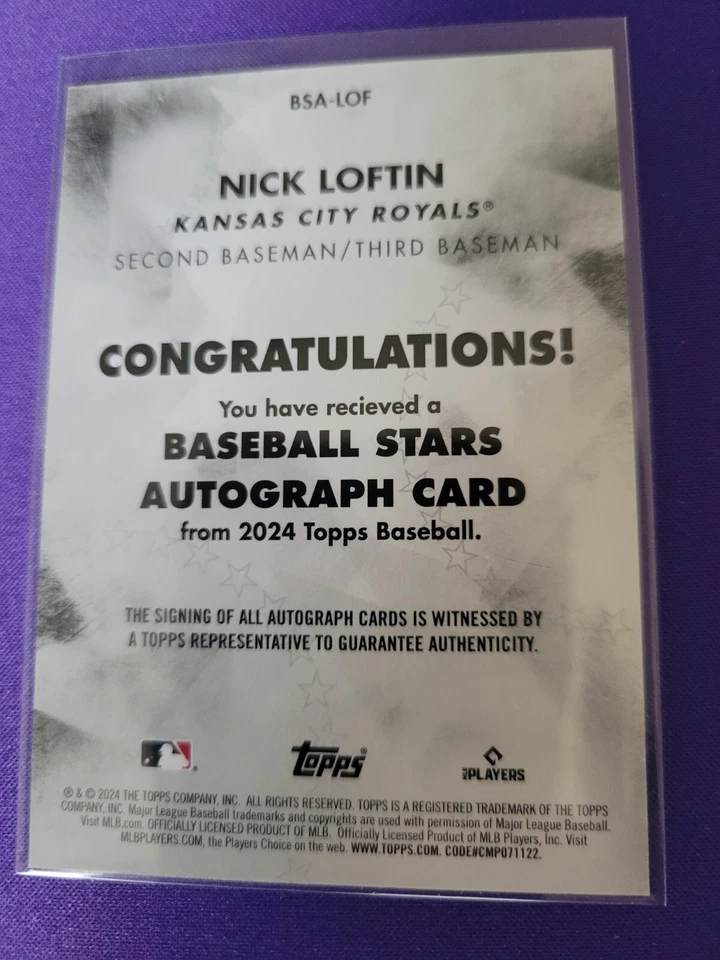2024 Topps Series 1 NICK LOFTIN RC #BSA-LOF Baseball Stars AUTO - Image 2 of 2