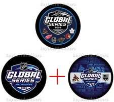 2023 Global Series Melbourne Australia Arizona Coyotes 3 Hockey Puck PKG.