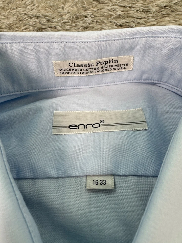 Enro 衬衫男式 16-33 蓝色 Chambray 经典府绸长袖纽扣复古美国 — 第 3/4 张图片