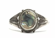 BEAUTIFUL STERLING SILVER VIBRANT ABALONE SHELL RING UNISEX SIZE 6.75
