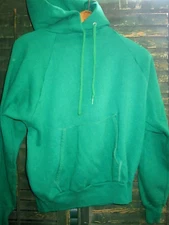 BLANK Plain Vtg 80s 1970s Kelly Green Raglan Hoodie Sweat Shirt t sweater M/L