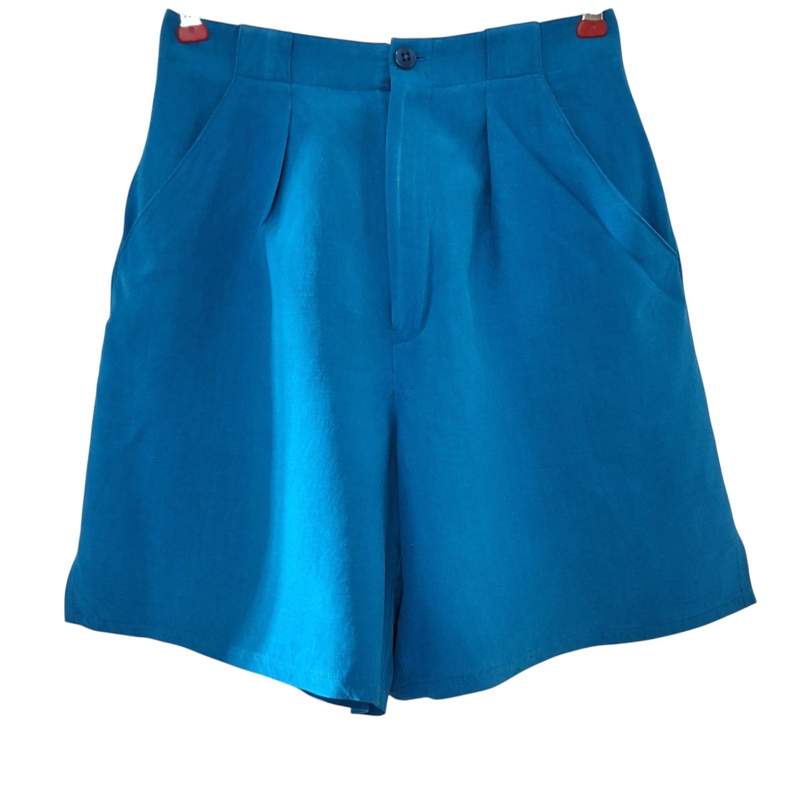 Dana B & Karen High-Rise Turquoise 6" Linen Silk Shorts Front Slash Pockets Sz 4