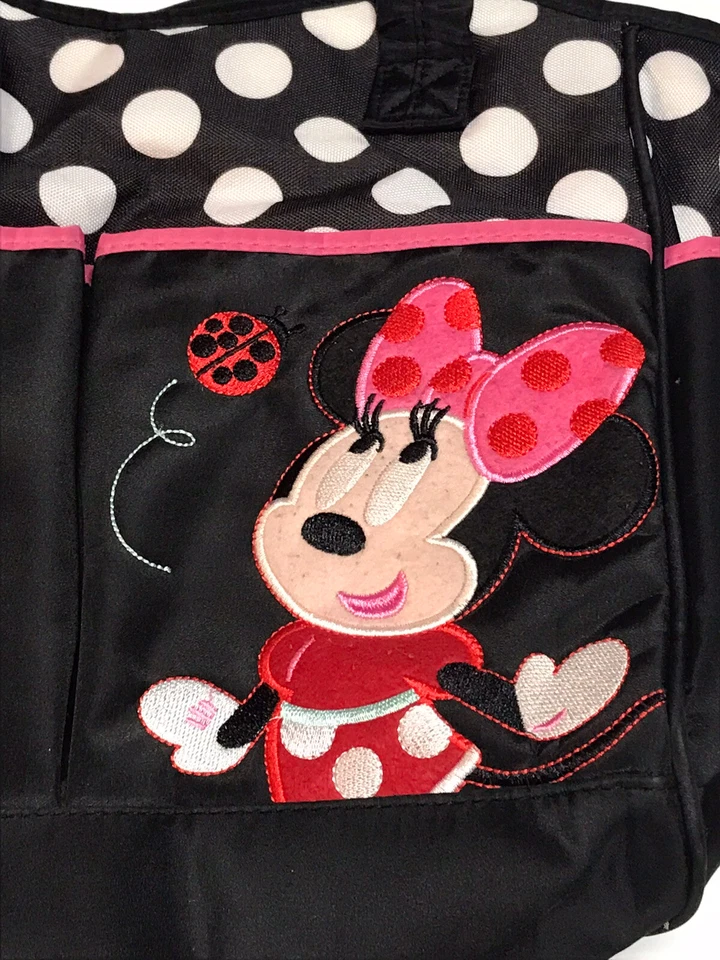 Disney Baby Diaper Shoulder Bag Minnie Mouse Black White Polka Dot Tote Large - Image 4 of 4