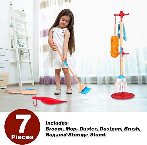 Super joy Kids Cleaning Set 7 Piece - Wooden Detachable Toy Cleaning Set Include - Picture 4 of 7