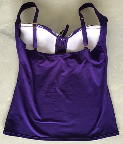 La Blanca 8 Tankini Swim Top Purple White Stripe Lace Up Bead Sand Dollar Charms - Picture 2 of 10