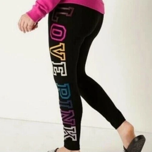 Victoria's Secret Pink High Waist Full Length Leggings Black Multi-Color  Medium