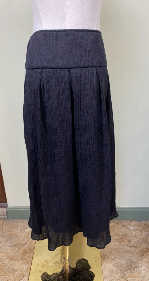Falda Midi Bloomingdales Talla 12 Negra Texturizada Mezcla Lana Romántica Bruja Gótica Foto 2 de 4