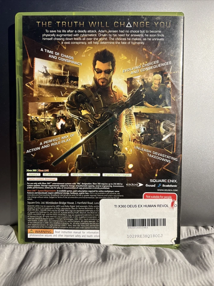 Dues Ex Human Revolution - Microsoft Xbox 360 Game *W/ Manual* - Image 2 of 2