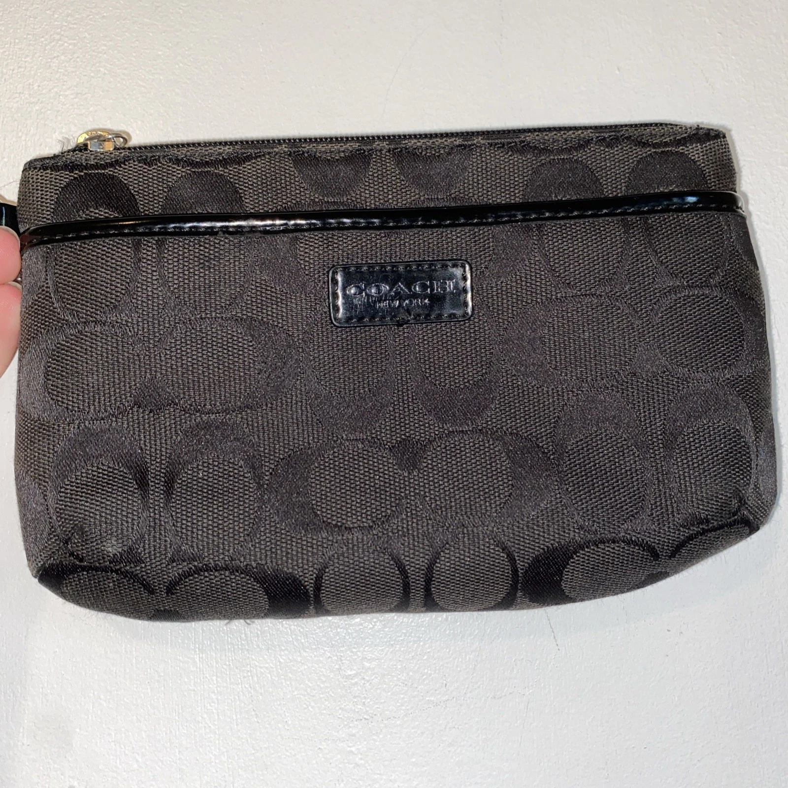 Coach Nero Firmato Logo Zip Top Braccialetto Y2K Vintage Manca Cinturino da Polso