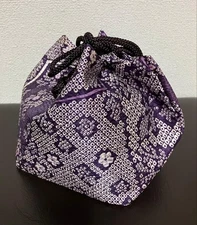 Japanese-style drawstring bag, Japanese clothing bag, purple and white pattern,