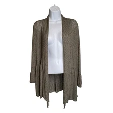 Nic + Zoe Women's Olive Green Open Front Cardigan Size L Lightweight Layering