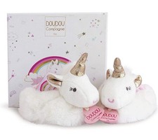 Doudou Et Compagnie Unicorn Pink Baby Slippers Shoe Soft Fur 0-6 Mo