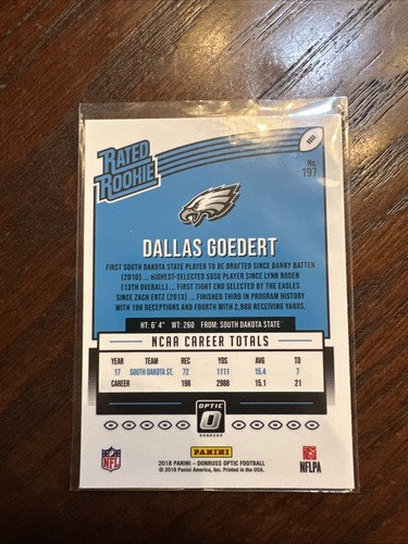 2018 Donruss Optic Rated Rookie #197 Dallas Goedert Philadelphia Eagles - Picture 2 of 2