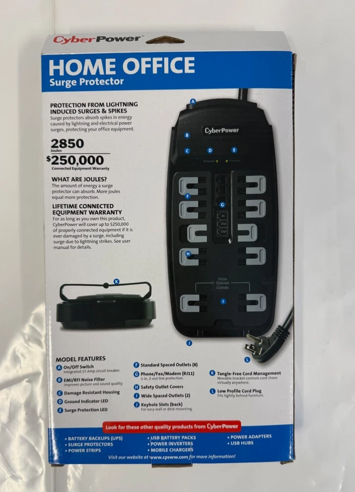 CYBERPOWER SYSTEMS P1008T SURGE PROTECTOR 10 OUTLETS - Image 2 of 2