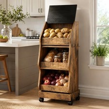 Rustic Farmhouse Pantry Cabinet with Wheels, Wooden Kitchen Storage Organizer