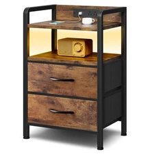 Night Stand Bedside Table Bedroom - Nightstand with Charging Station, Night S...