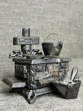 Vintage Cast Iron Stove Dollhouse Miniature Black "Princess" W/ Acc.