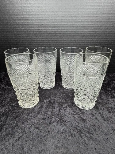 Set of 6 Vintage Anchor Hocking Wexford Clear Glass Iced Tea Tumblers 5.5”