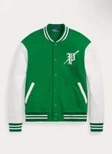 Polo Ralph Lauren Fleece Graphic Baseball Jacket Color Green & White